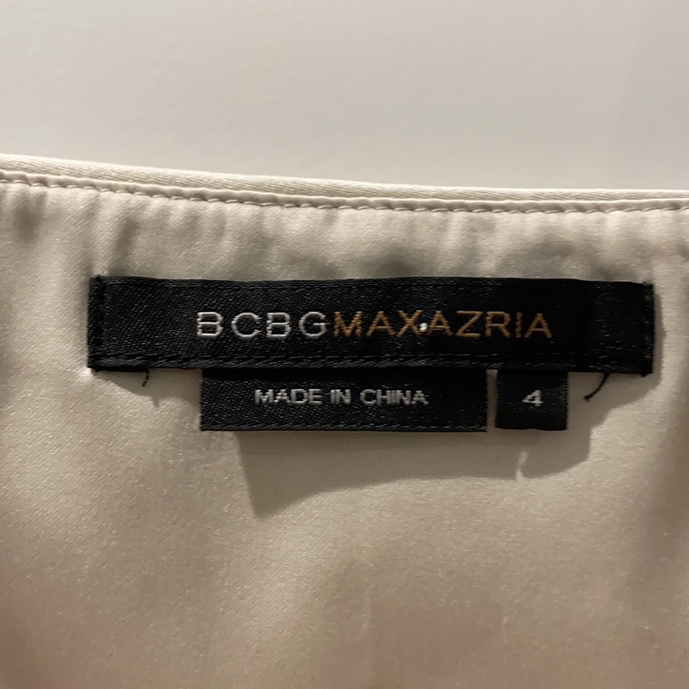 BCBGMaxAzria Ivory Satin Dress with Black Straps and Embellished V-Neck - Picture 4 of 7